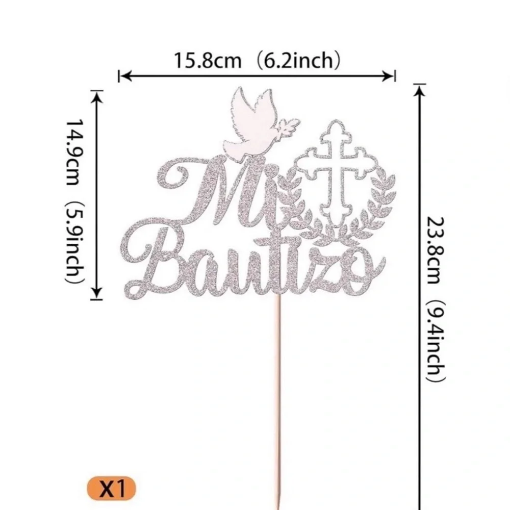 Gold 'Mi Bautizo' Cake Topper with Dove and Cross – Baptism Celebration Decor